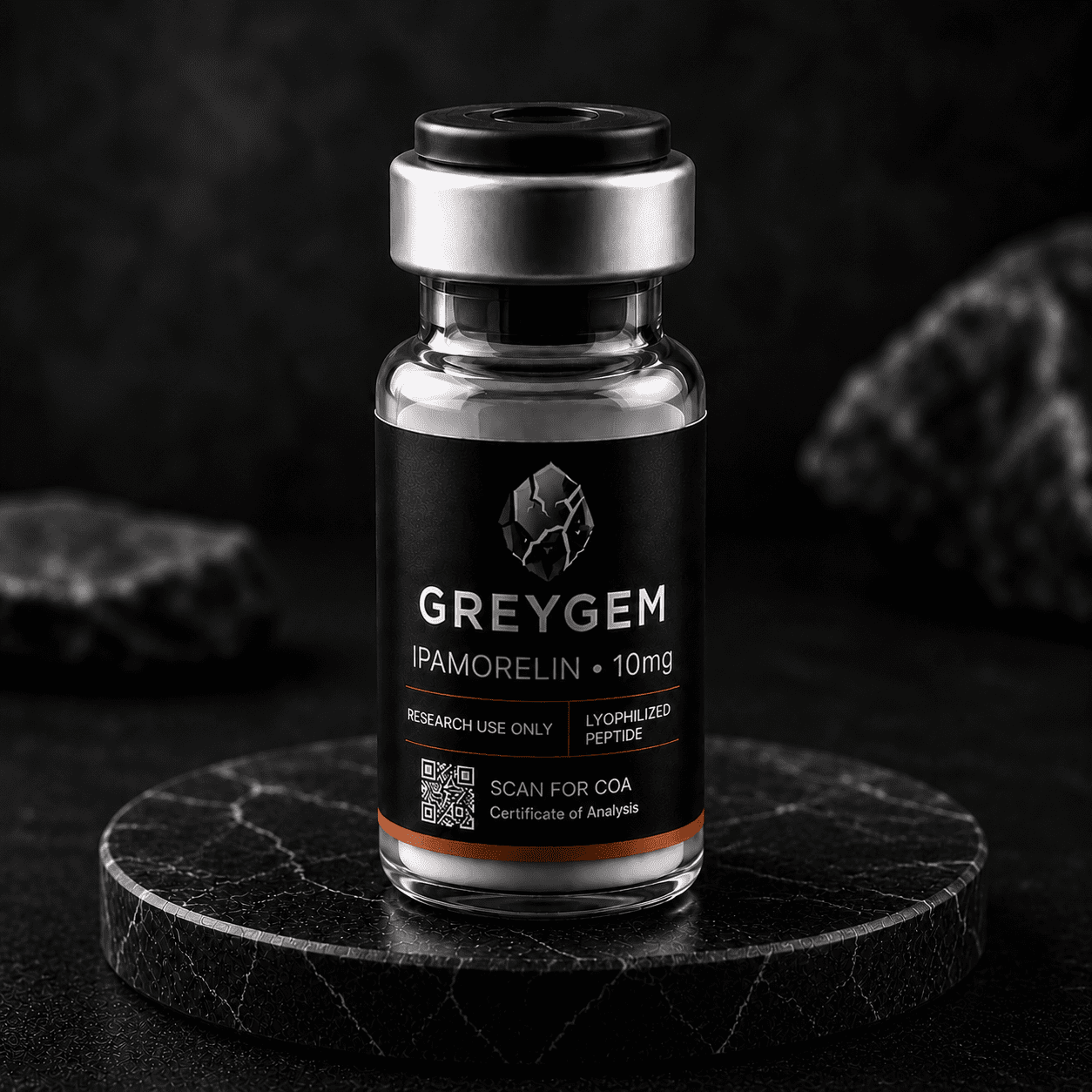 Ipamorelin 10mg Ipamorelin 10mg lyophilized peptide research vial — GREYGEM Canada