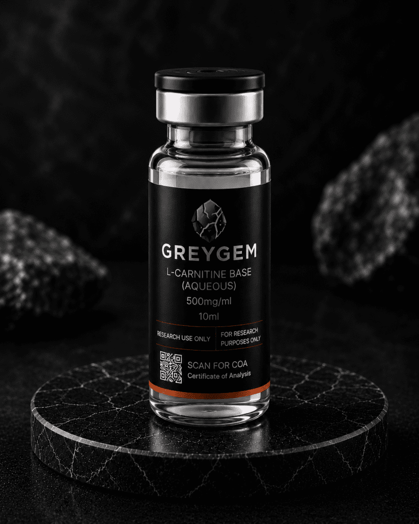 L-Carnitine base aqueous 500mg/ml research compound vial — GREYGEM Canada