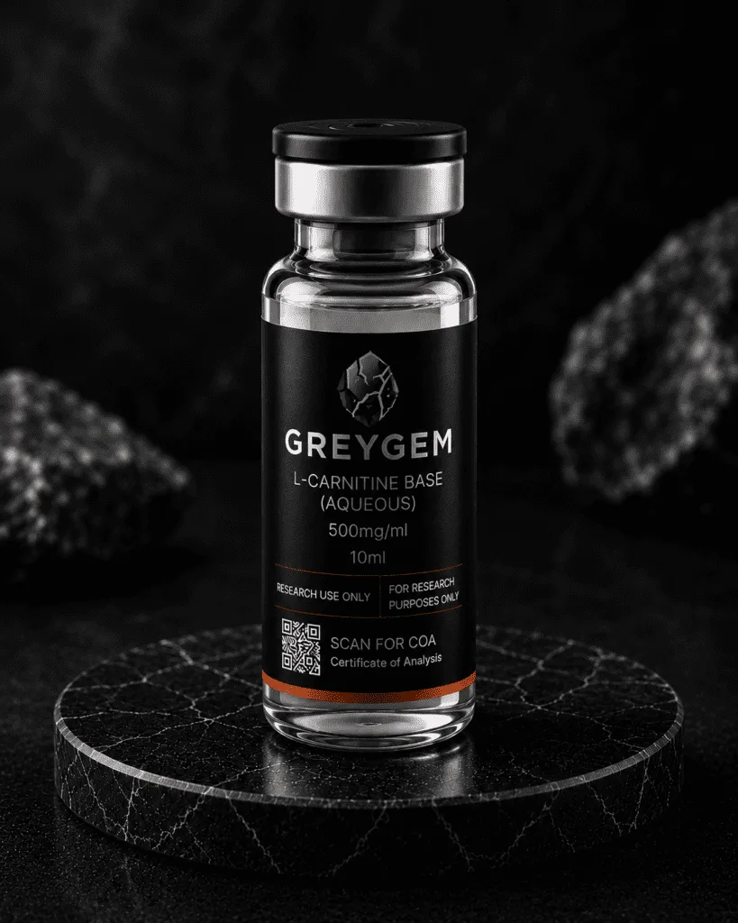 L-Carnitine base aqueous 500mg/ml research compound vial — GREYGEM Canada